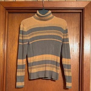 Spense Tan and Gray Striped Turtleneck Sweater